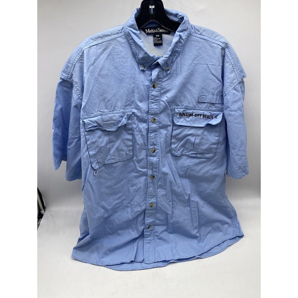 Panama City Beach 2XL Shirt Mens Light Blue Fishing Vented Marks & Spencer